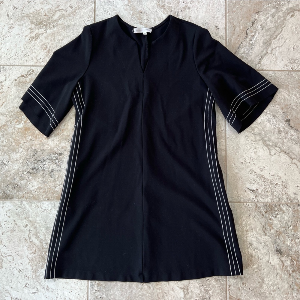 Melissa Nepton Taha Dress Flared 1/2 Sleeves, Black w/ White Detail Stitching, L - Picture 10 of 10